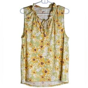 Melloday Anthropologie Yellow Spring Floral Flowing Blouse Women’s Size L